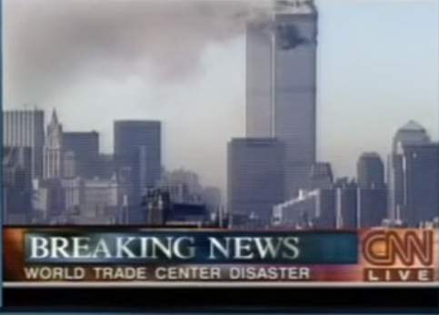 Twin towers burning