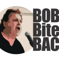 Bob Bites Back logo with Bob shouting into microphone