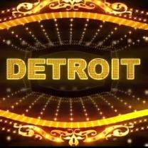 The word DETROIT in gold within a movie marquee