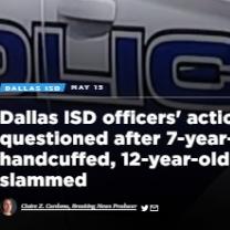 News headline about 7-year-old boy handcuffed and 12-year-old girl slammed