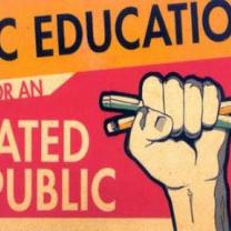 A fist with pencils in it and the words Public Education for an Educated Public