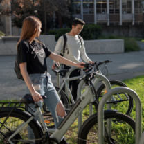 Woman and man on ebikes